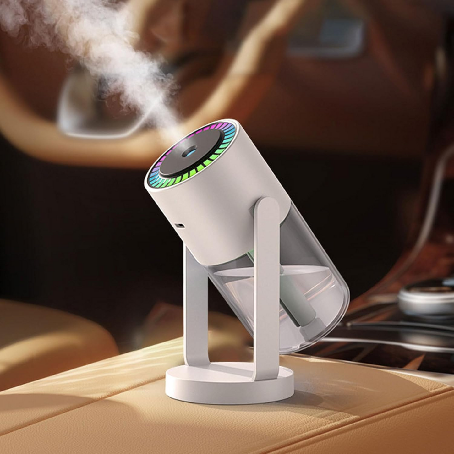 مرطب جو بالموجات فوق الصوتية يعمل بمنفذ USB، سعة 280 مل، موزع ضباب هادئ محمول لأنواع مختلفة من الغرف، مع جهاز عرض سماء مرصعة بالنجوم في الأعلى، نمطان للرش، حجم صغير للمنزل والمكتب والسفر - قطعة واحدة