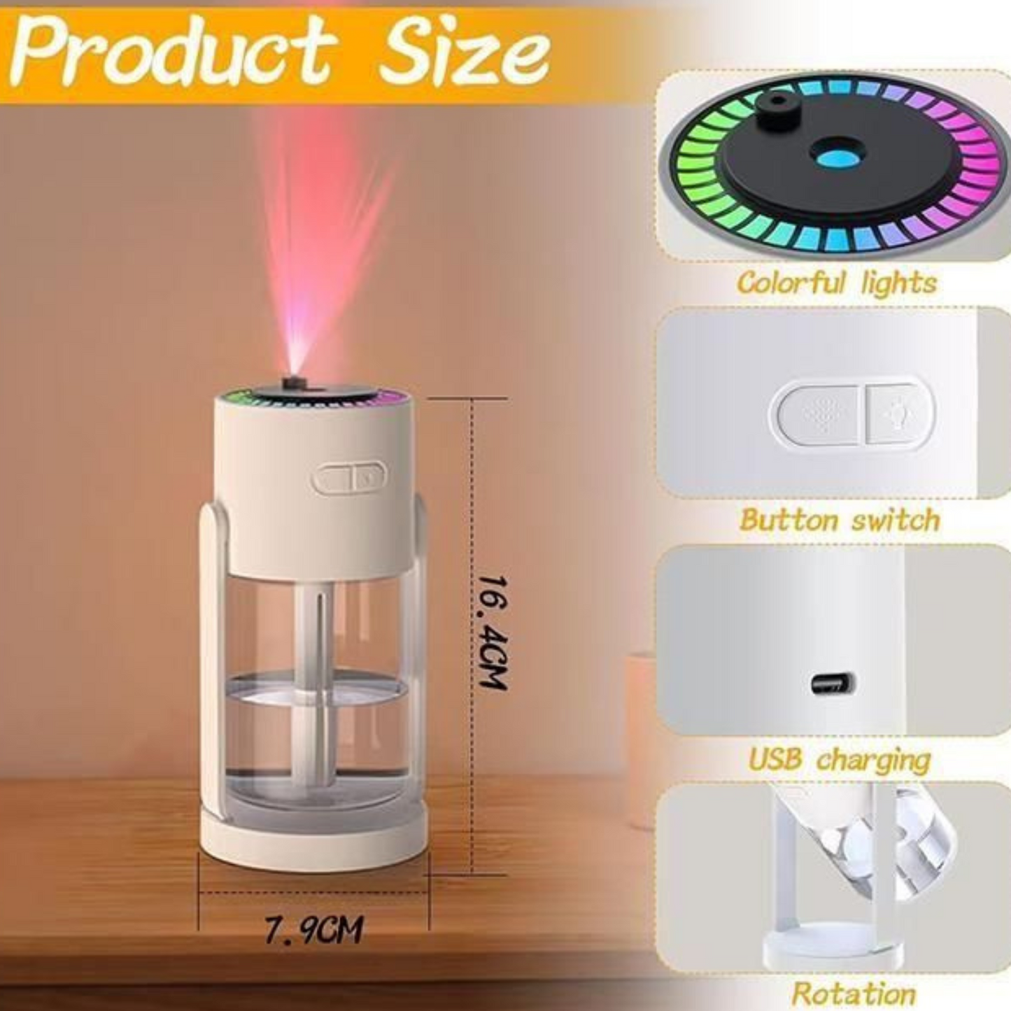 مرطب جو بالموجات فوق الصوتية يعمل بمنفذ USB، سعة 280 مل، موزع ضباب هادئ محمول لأنواع مختلفة من الغرف، مع جهاز عرض سماء مرصعة بالنجوم في الأعلى، نمطان للرش، حجم صغير للمنزل والمكتب والسفر - قطعة واحدة